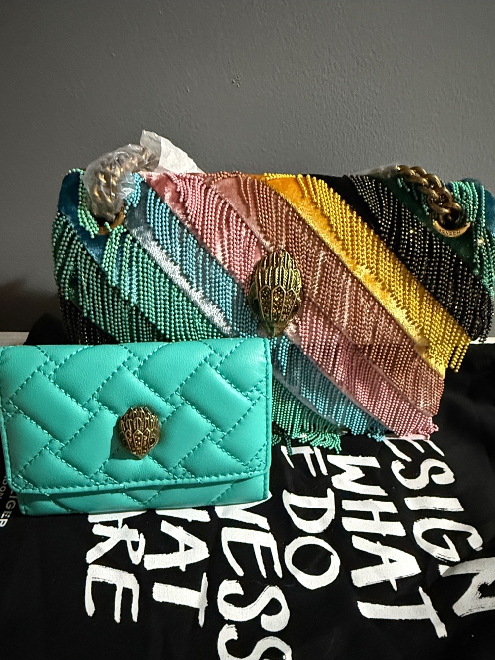 Kurt Geiger London Mini Kensington Fringe crossbody w/wallet, and dust bag NWT